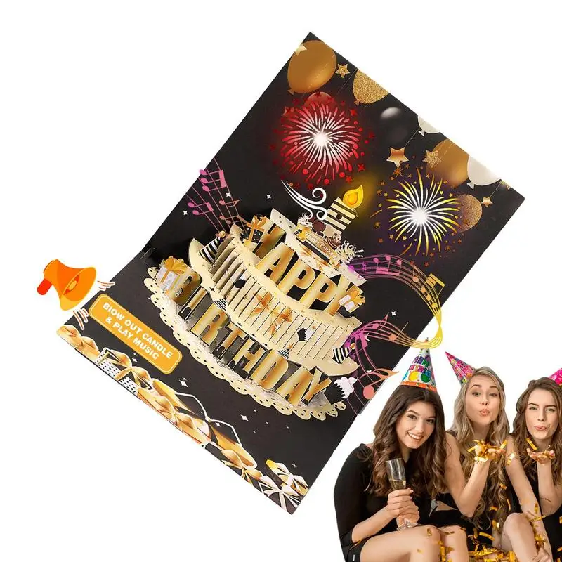 Musical Birthday Greeting Cards 3D Pop Up Gift Card With Led Music Happy Birthday Cards Decorations Gifts