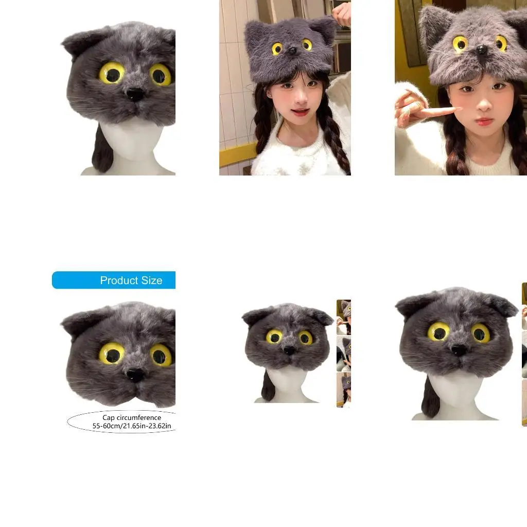 

652F Fashionable Furry Plush Hat With Windproof Design Cartoon Cats Ear Fleece