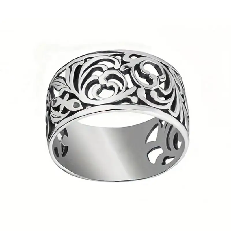Huitan Vielseitiger Damenring in Silberfarbe, Accessoires für Party und Alltag, hohles, graviertes Design, Vintage-Metall, modischer Damenschmuck