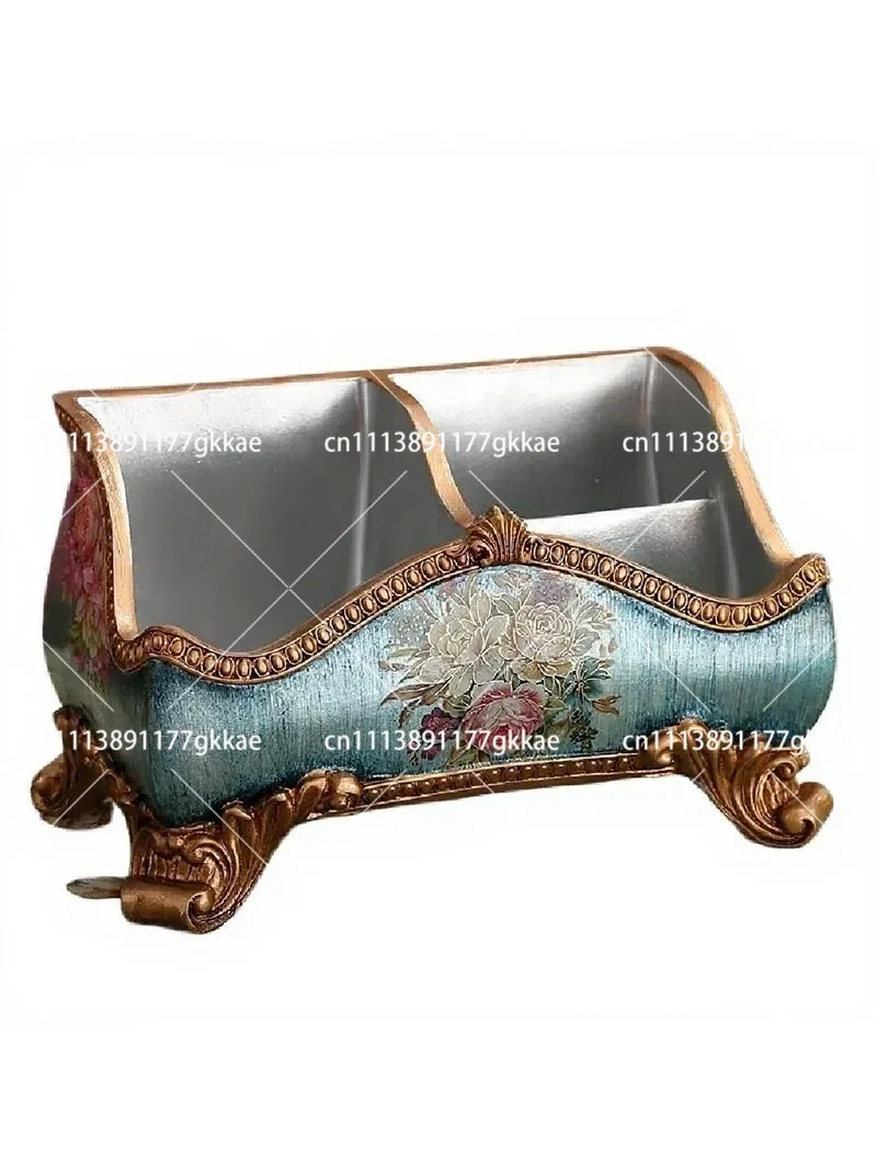 European Style Retro Storage Box, Remote Control Holder for Coffee Table Desk, Home Living Room Organizer