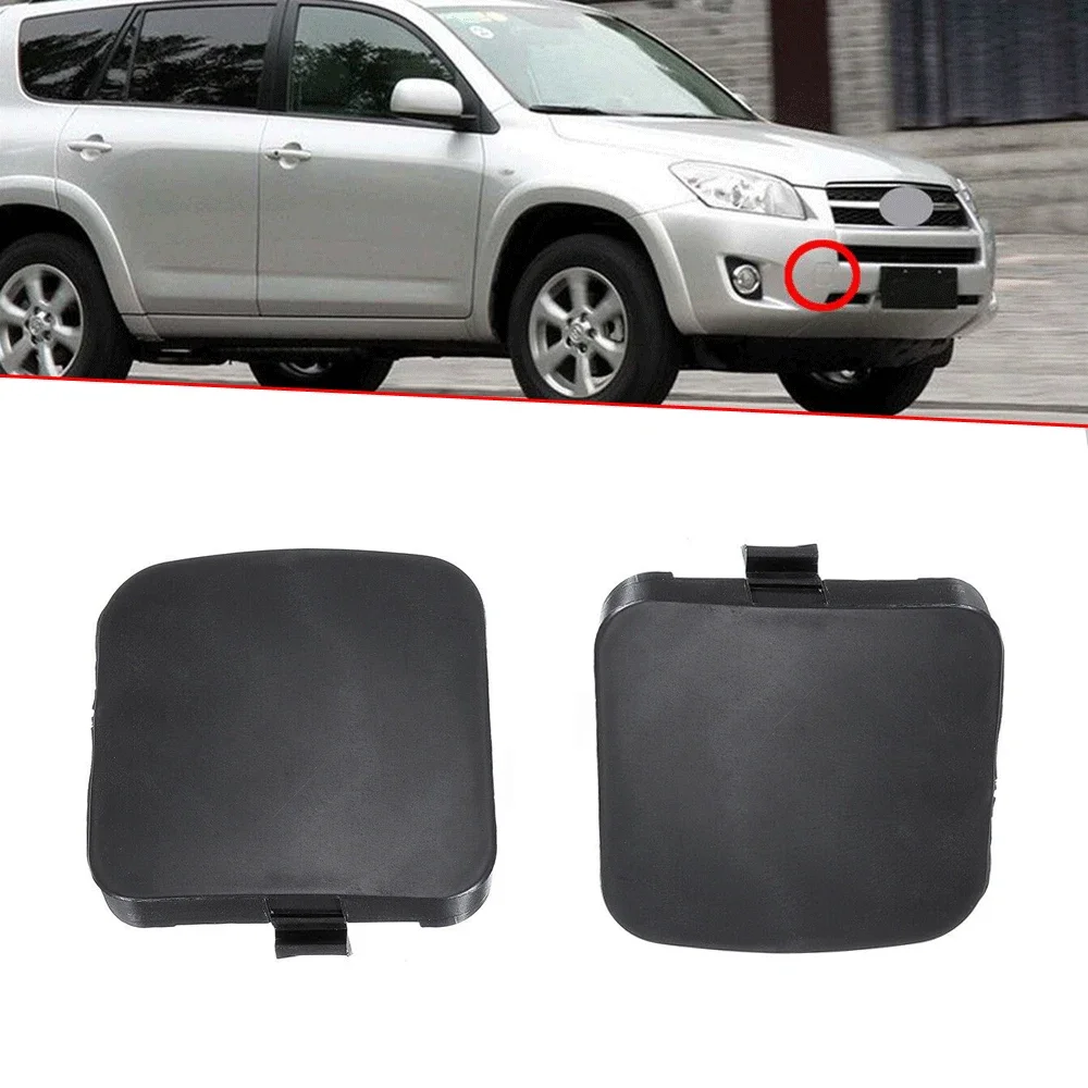 1 Pair Left & Right Front Bumper Tow Hook Eye Cover Cap Black Plastic Tow Hook Cover for Toyota RAV4 2009 2010 2011 2012