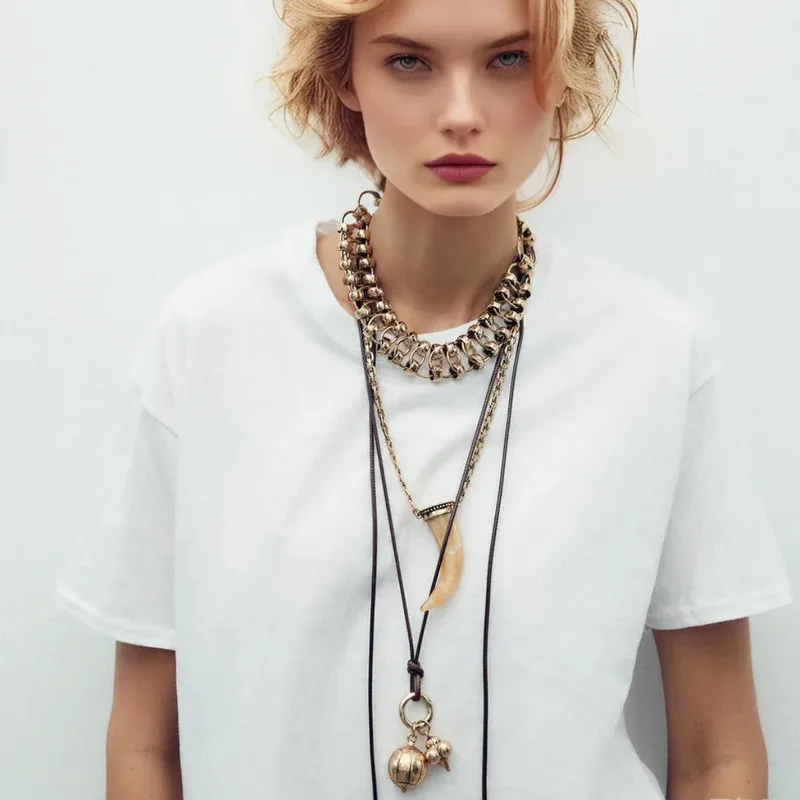 

YISON New Design Pack of 3 Chain Necklace for Women With Horn Pendant Heavy Exquisite Cowgirl Charm Jewelry Fashion Tassel Gift