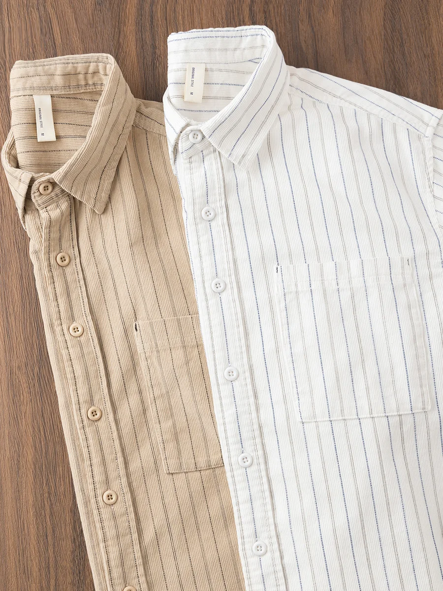 

Pure Cotton Corduroy Striped Shirt Men's Long Sleeve Spring Autumn American Casual Loose Fit Japanese Style Loose Shirt
