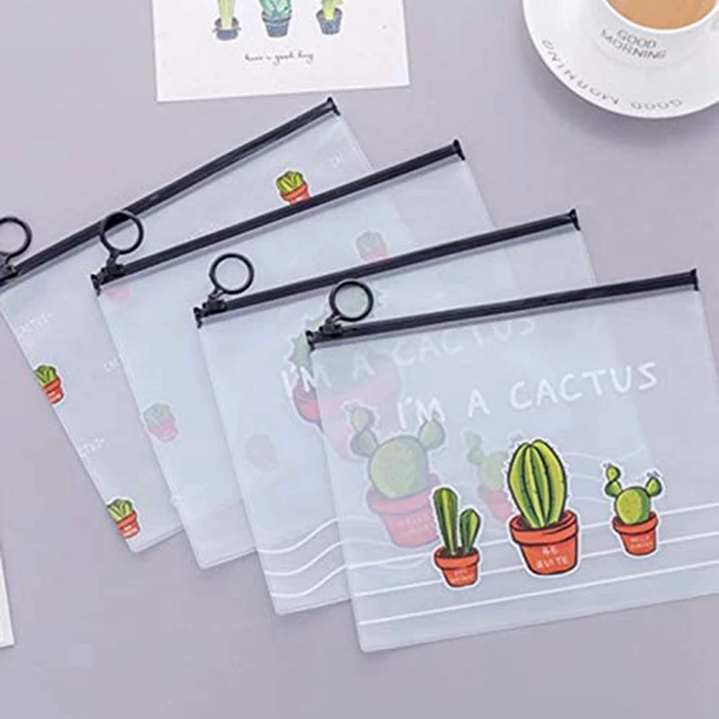 Leuke frisse en transparante matte cactus opbergtas grote capaciteit student briefpapier etui-transparant