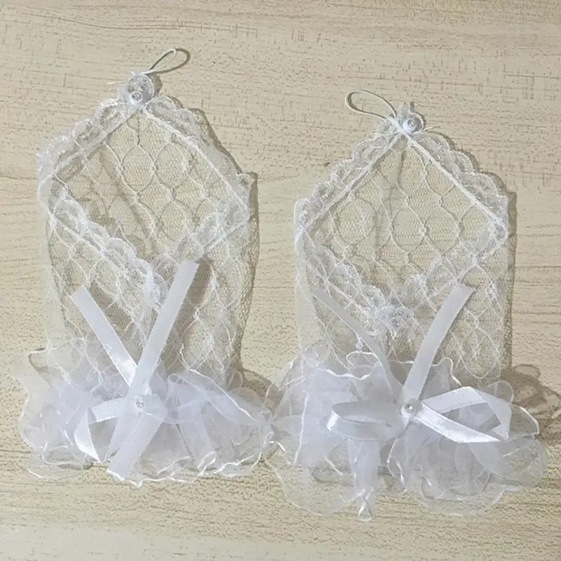 K1ME Women Short Lace Gloves Elegant Princess Formal Fingerless White Mittens for Wedding Dinner Party Pageant Costume