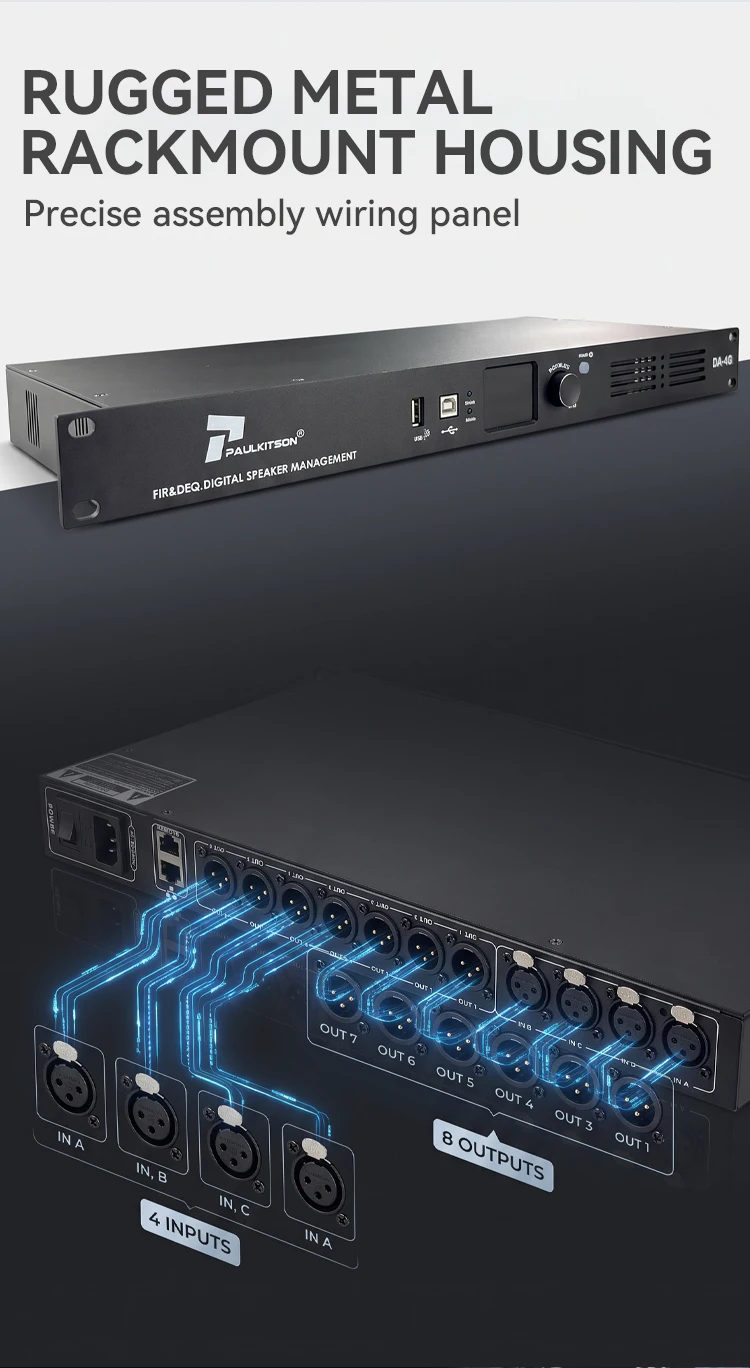 Paulkitson DA48 Professioneller Digitaler Audioprozessor 4-Eingänge 8-Ausgänge DSP FIR Lautsprecher-Management-System für Live-Bühnenauftritte – Detail 5