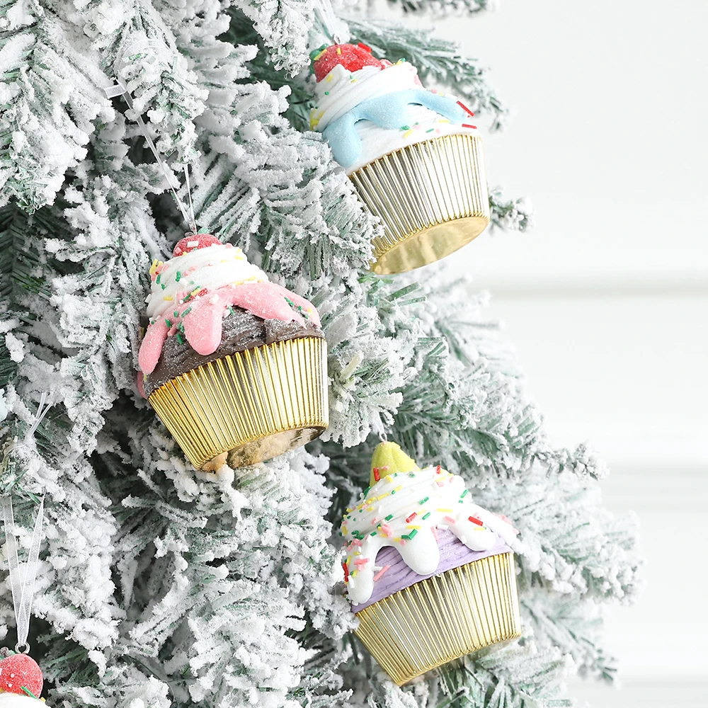 3Pcs/set Christmas Tree Hanging Ornament Cute Colorful Cupcake Pendant Home Party Navidad Christmas Decorations New Year Gift