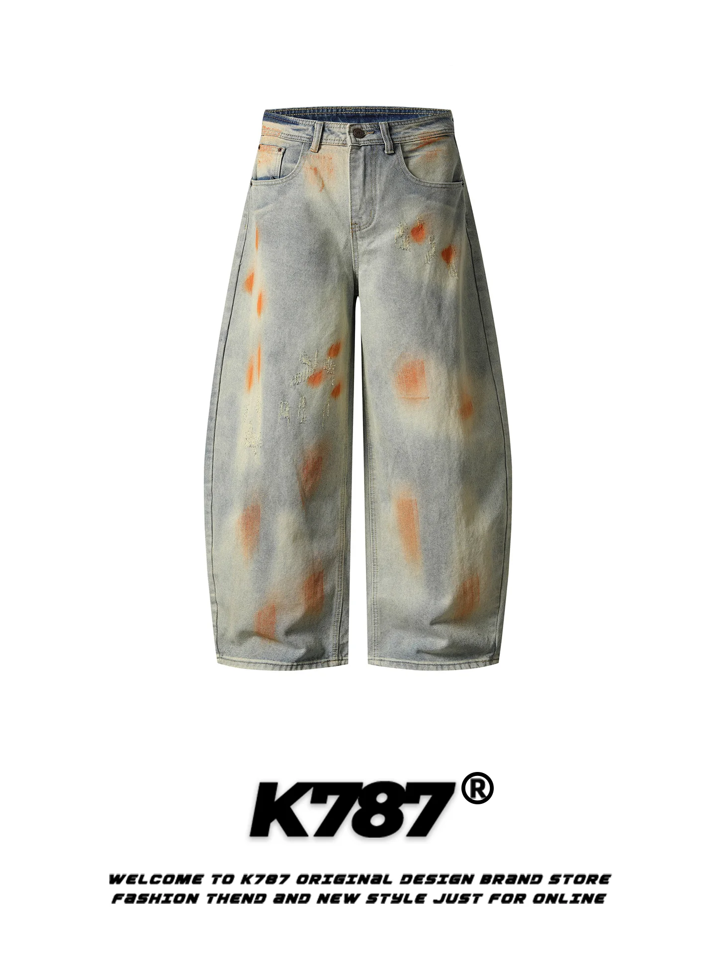 

Джинсы K787 в американском ретро-стиле с эффектом окрашивания, свободные, повседневные, с широкими штанинами, для мужчин и женщин, прямые джинсы