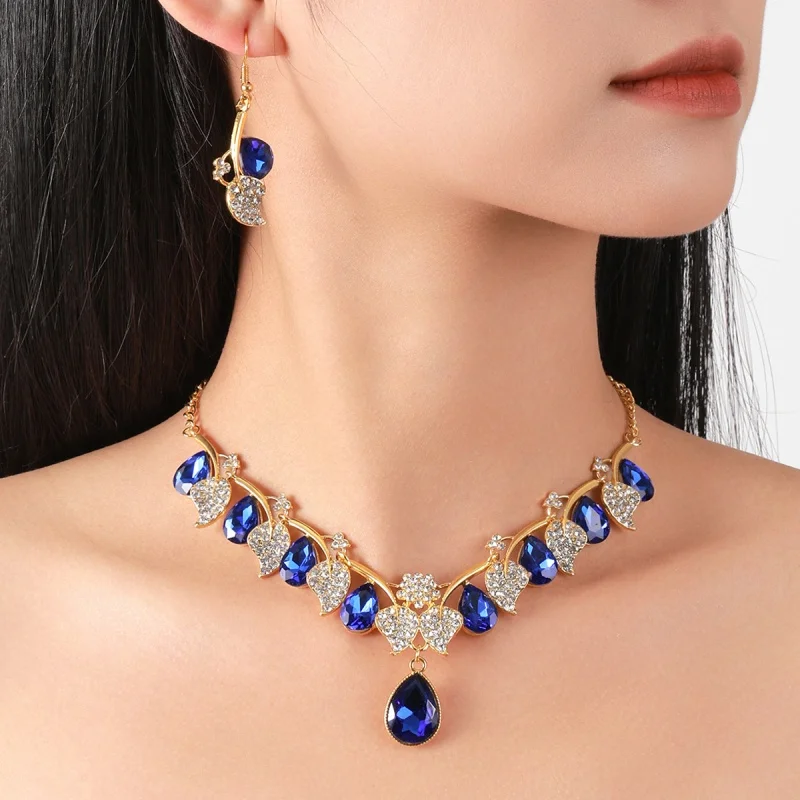 

2024 Fashion Zircons Bling Water Drop Zircon Necklace and Earrings Women Party 2pcs Jewelry Set for Wedding Brides
