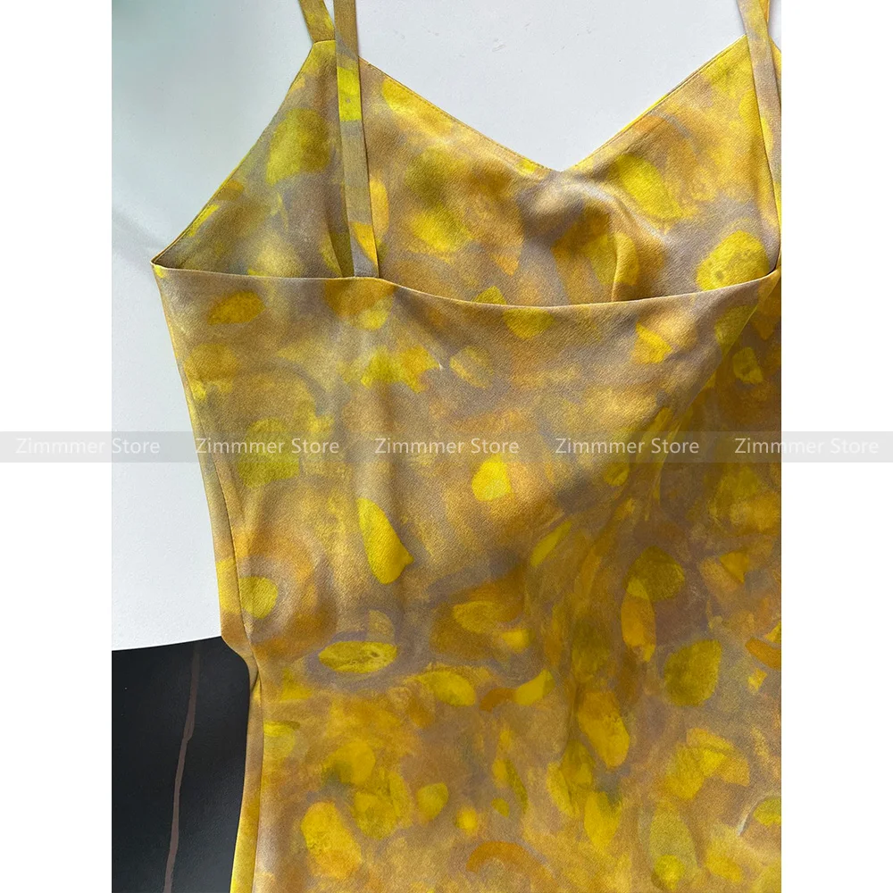 Seaside vacation style sexy romantic falling leaves print backless slimming silk halter dresses