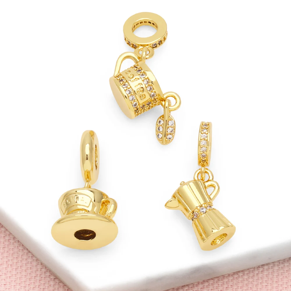 OCESRIO Mini White Crystal Coffee Cup Pendant for Necklace Copper Gold Plated Coffee Machine Jewelry Making Supplies DIY pdtb394