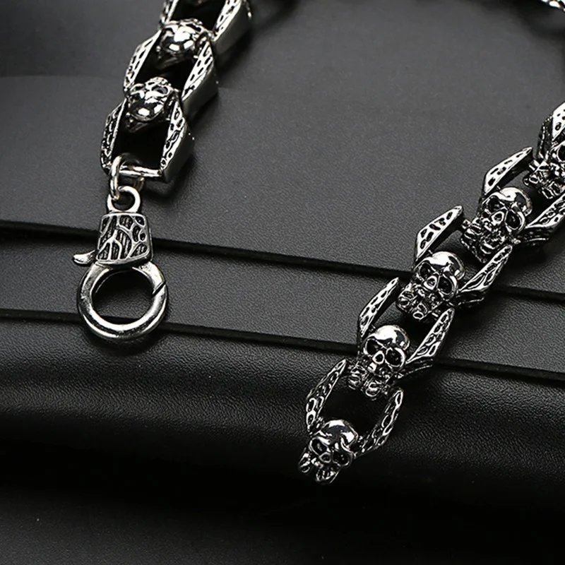 Fashion Punk Skull Head Titanium Steel Men\'s Bracelet Vintage Rock Motorcycle Bracelet Jewelry