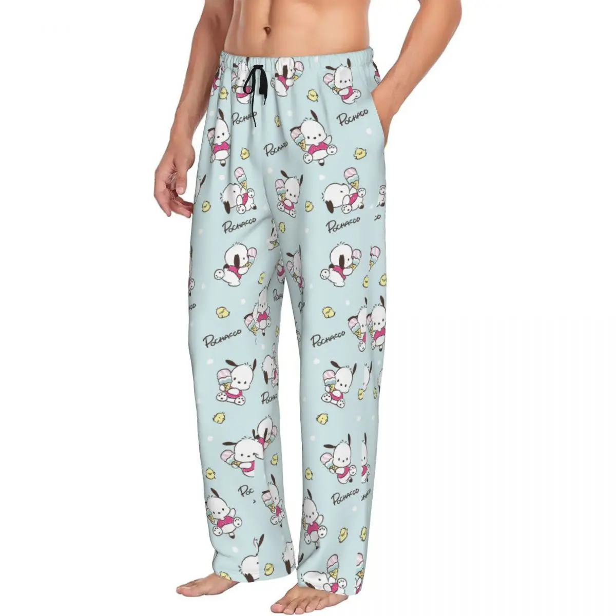 Pantalones de pijama Pochacco con estampado personalizado para hombre, ropa de dormir bonita de dibujos animados, pantalones de salón para dormir con bolsillos