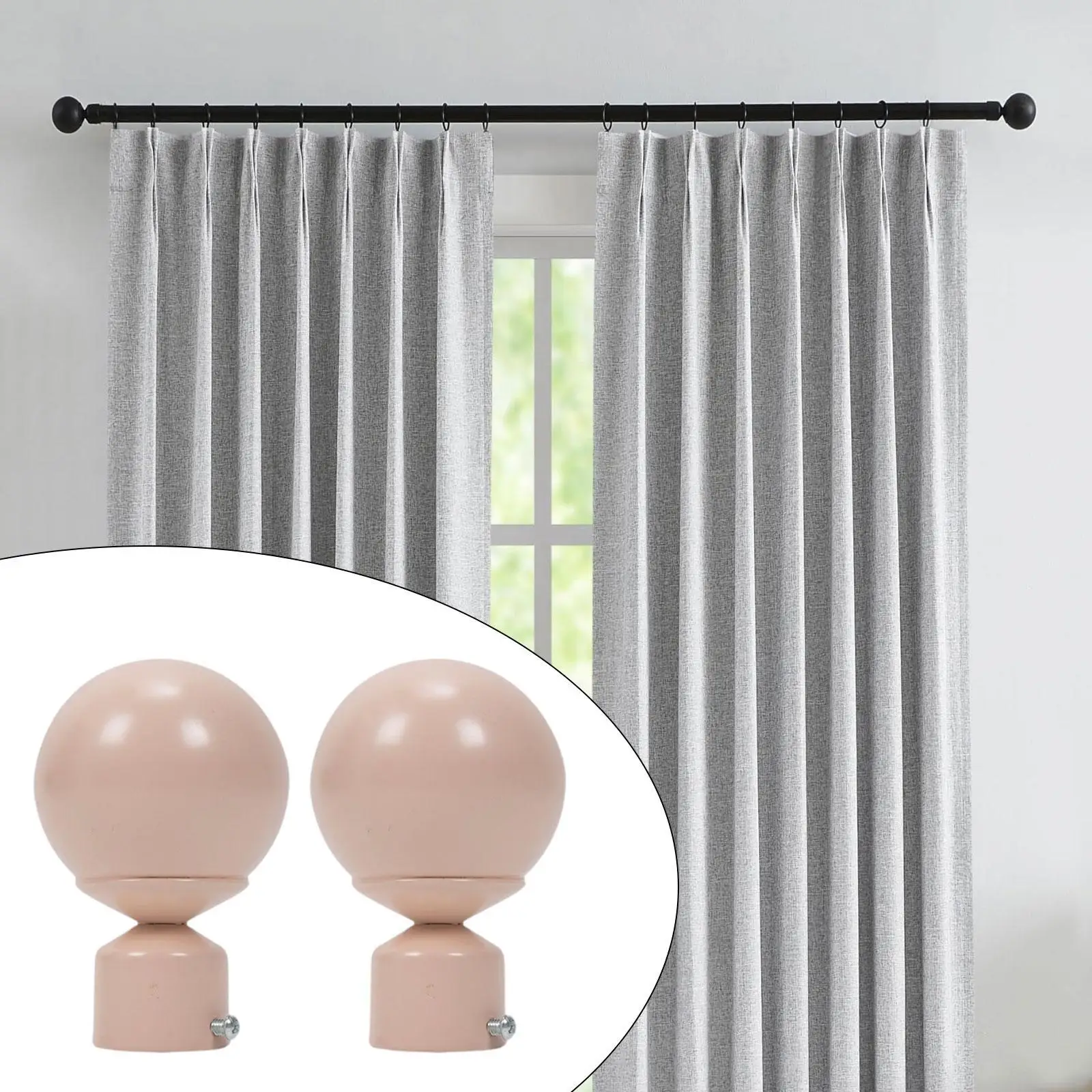 Metal Curtain Pole Finials Decorative Rod Ends Sturdy Iron Pair for Bedroom Curtains and Lounge Rooms