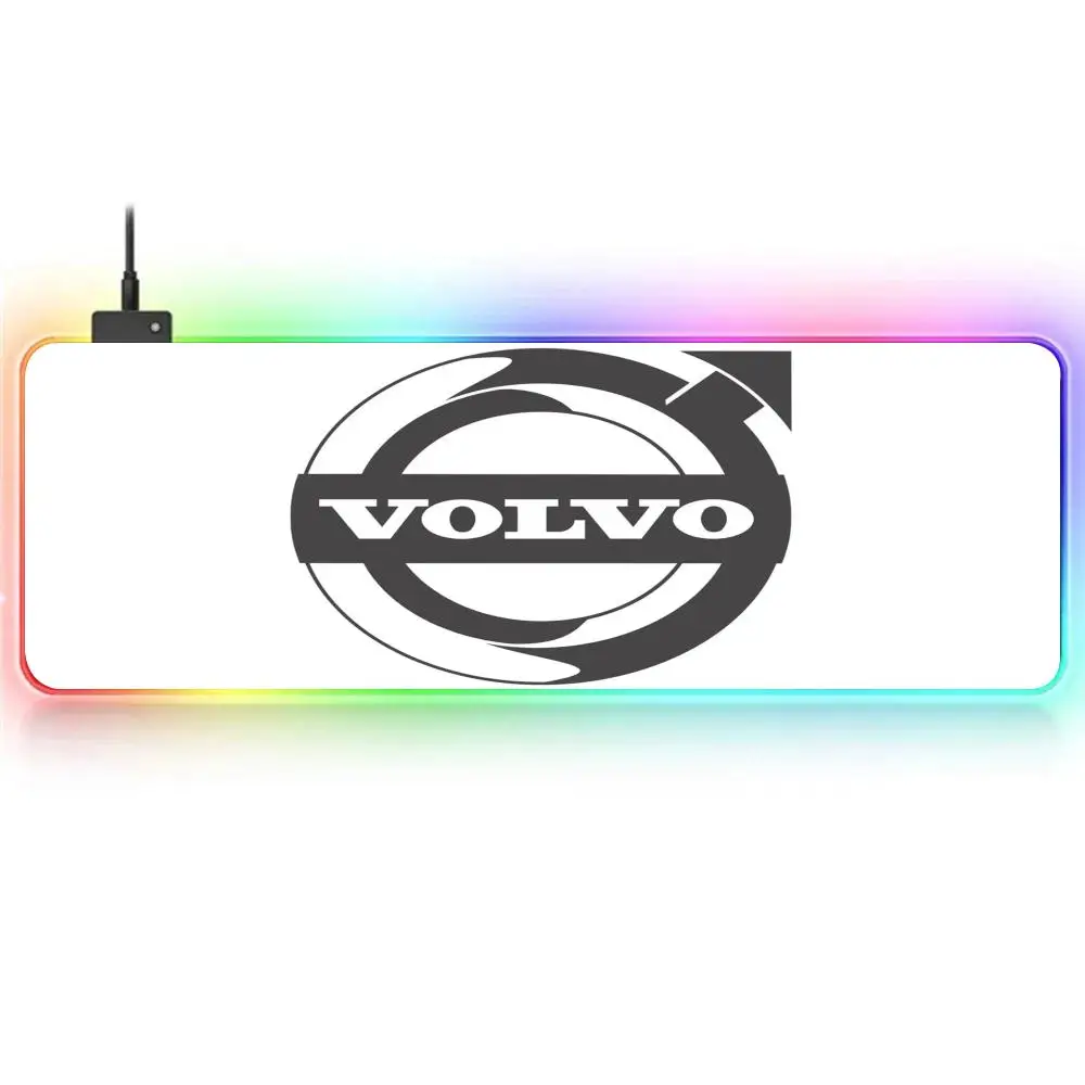 RGB Large Gaming Mouse Pad V-Volvo car logo Mouse Pad Non-slip Rubber Base Keyboard Pad Extra Large Luminous LED Mouse Pad