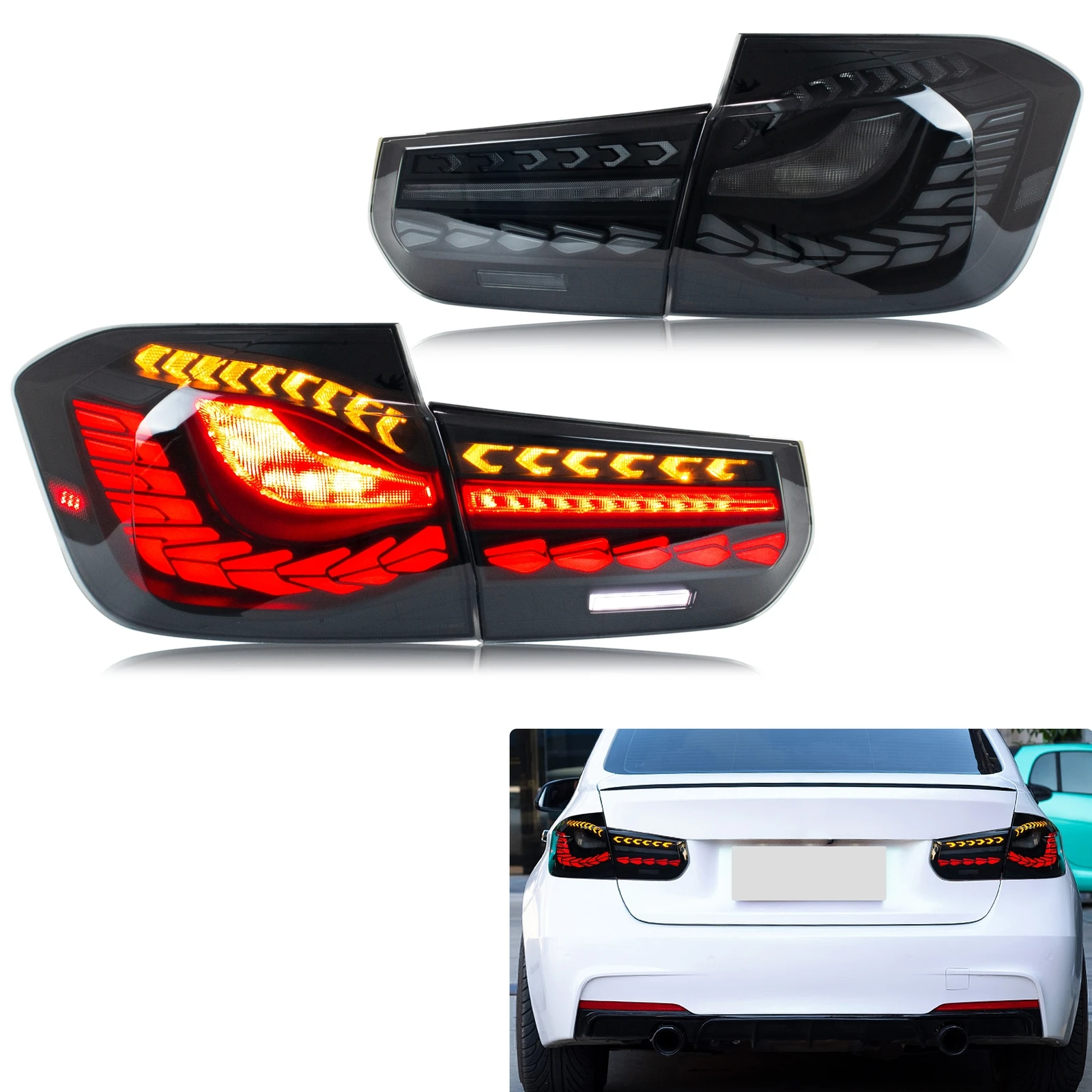 LED GTS Rückleuchten für BMW 3er F30 F80 M3 Limousine 2011-2018 mit sequenziellem Blinker, Heckleuchten-Set [Nicht passend für F31]