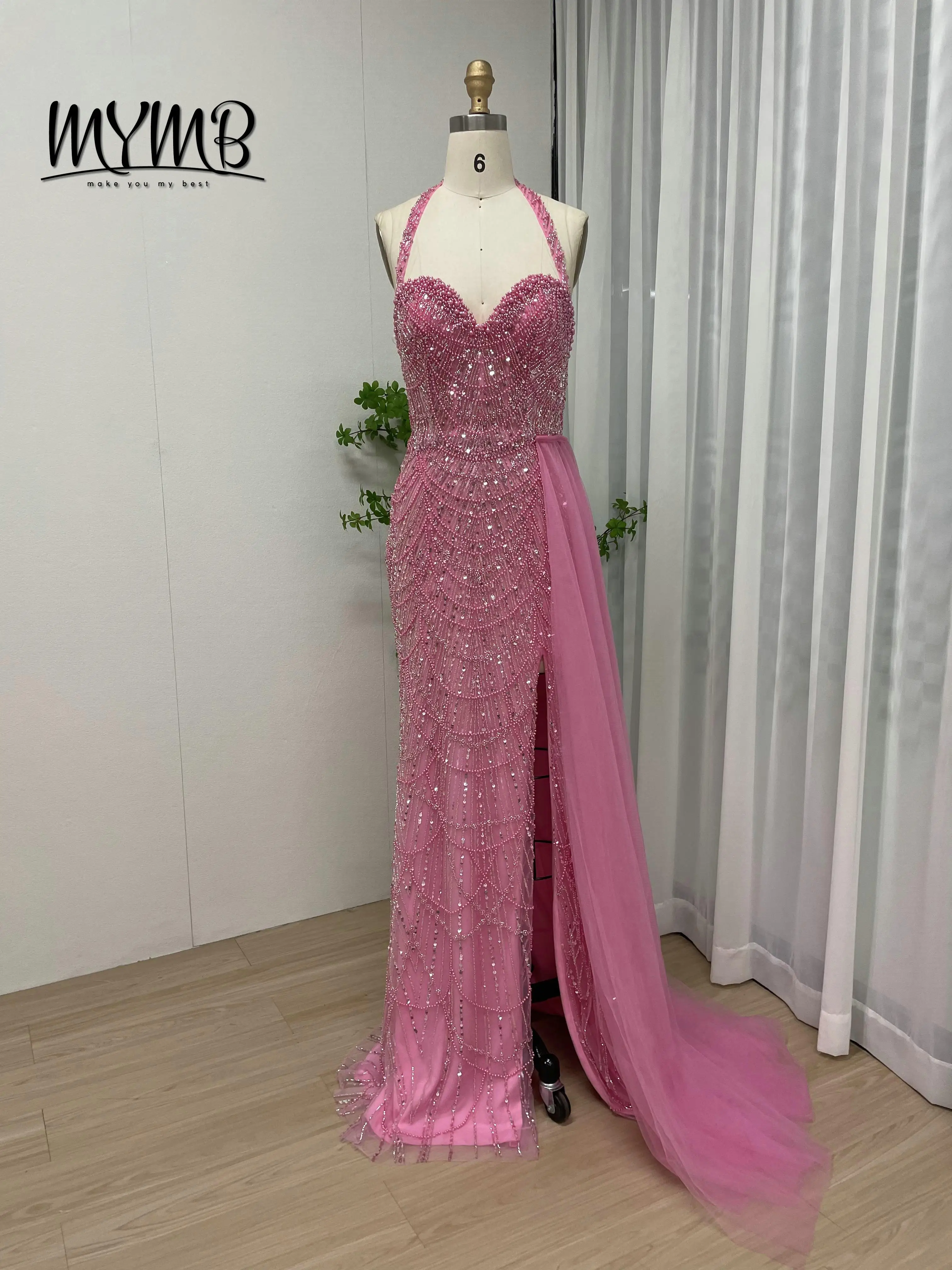 

MYMB Newest Design Mermaid Beading Sweetheart Prom Dress Halter Neckline Sleeveless Evening Formal Gowns for Sexy Ladies MY30111