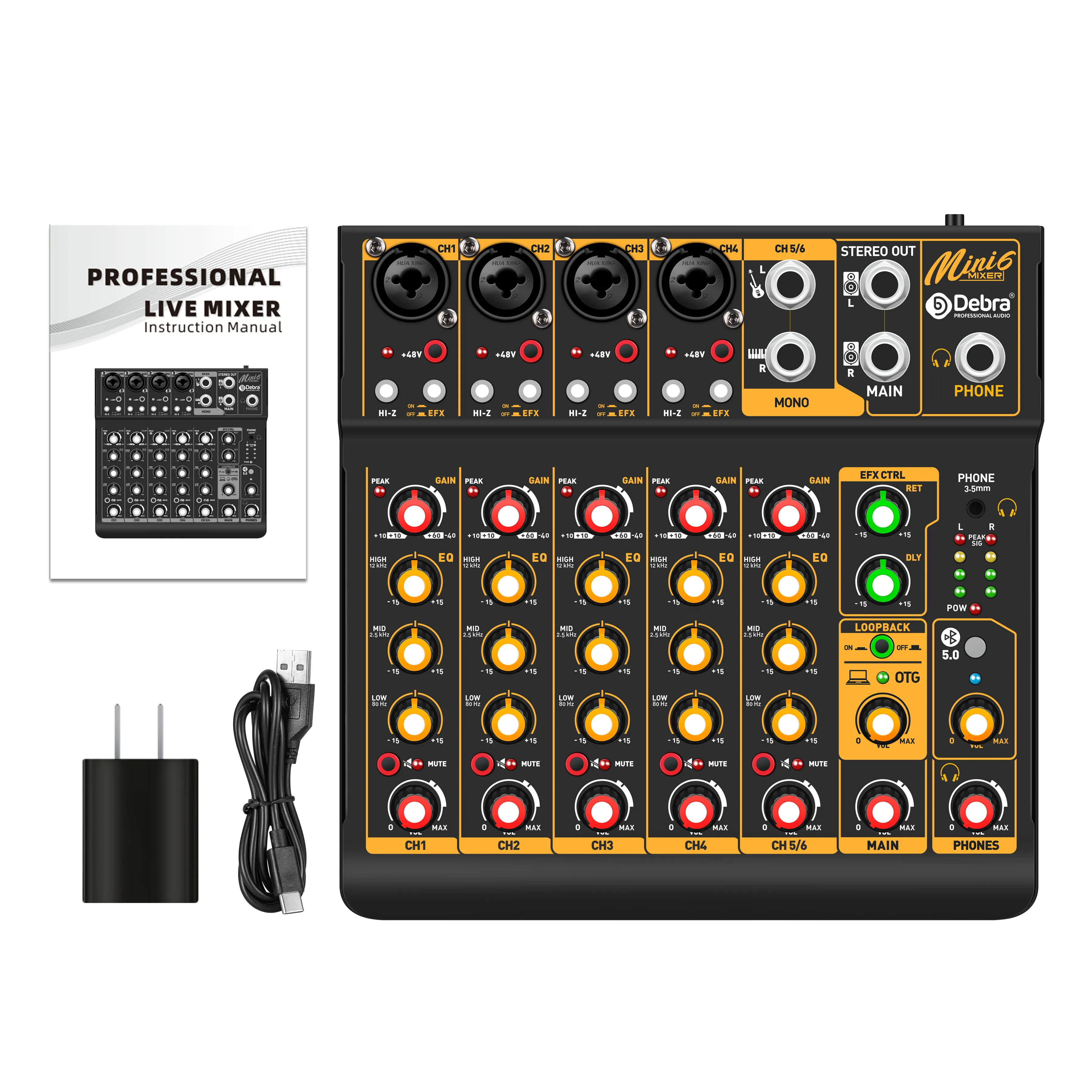 Mini6 Professional 6-Channel Audio Mixer With Bluetooth Effect USB Switch For Karaoke Stage KTV Sound Cards & DJ Mixers