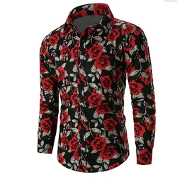 Valentine's Day Pattern Rose Novelty Casual Men's Shirt Holiday Casual Daily Shirt Lapel Long Sleeve Red S-5XL Fast Shipping