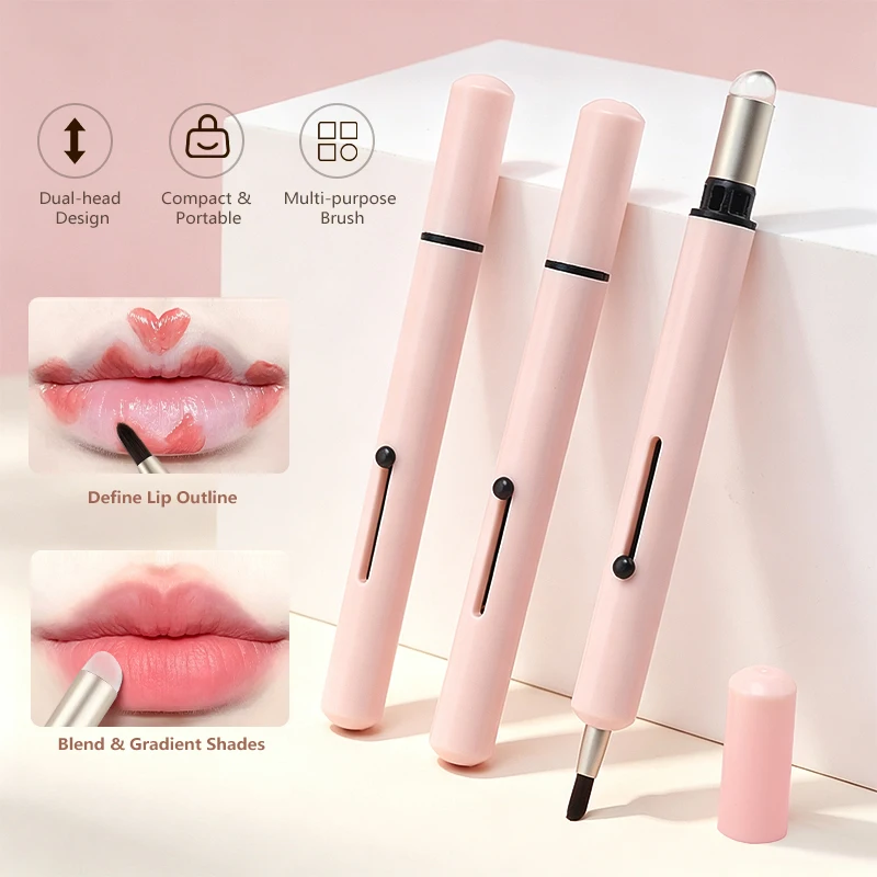 1/2/3pcs Double-Headed Silicone Lip Brush Adjustable Telescopic Style Outline Lip-Shaped Permanent Color Brushes Makeup Tool