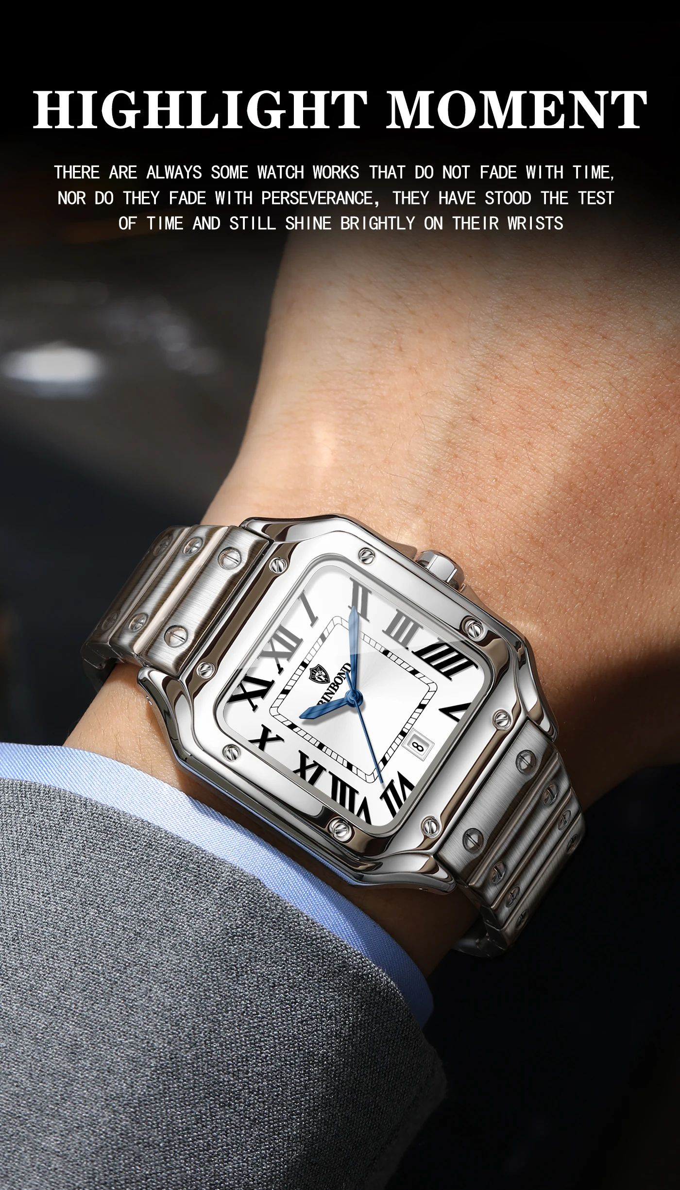 BINBOND Neue Original Herren-Quarzuhren Wasserdicht Leuchtend Automatisches Datum Langlebige Edelstahluhr für Männer Luxus Reloj – Detail 9