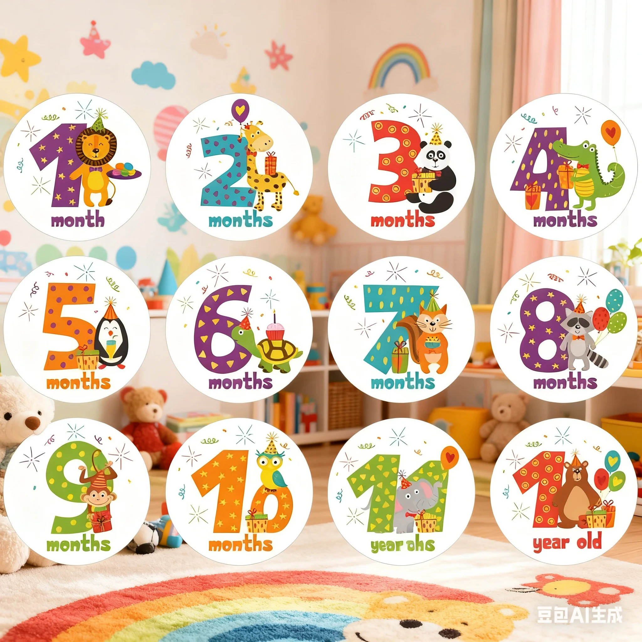 

QX2D 12 шт./SET Cartoon Animal Bain Baby Monthly Stacker