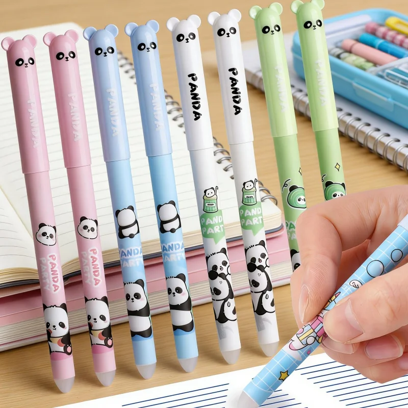 

10-Pack Random Style Panda Pattern Gel Pens with Blue Erasable Ink, Easy-To-Erasure Friction Heat Erasable Writing Pens, 0.5mm Blue Pens for Students