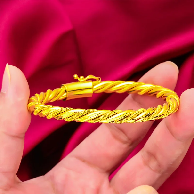 

24K Gold Women's Twisted Bangle | AU999 Pure Gold, double - strand twisted design, glossy finish, elegant & vintage