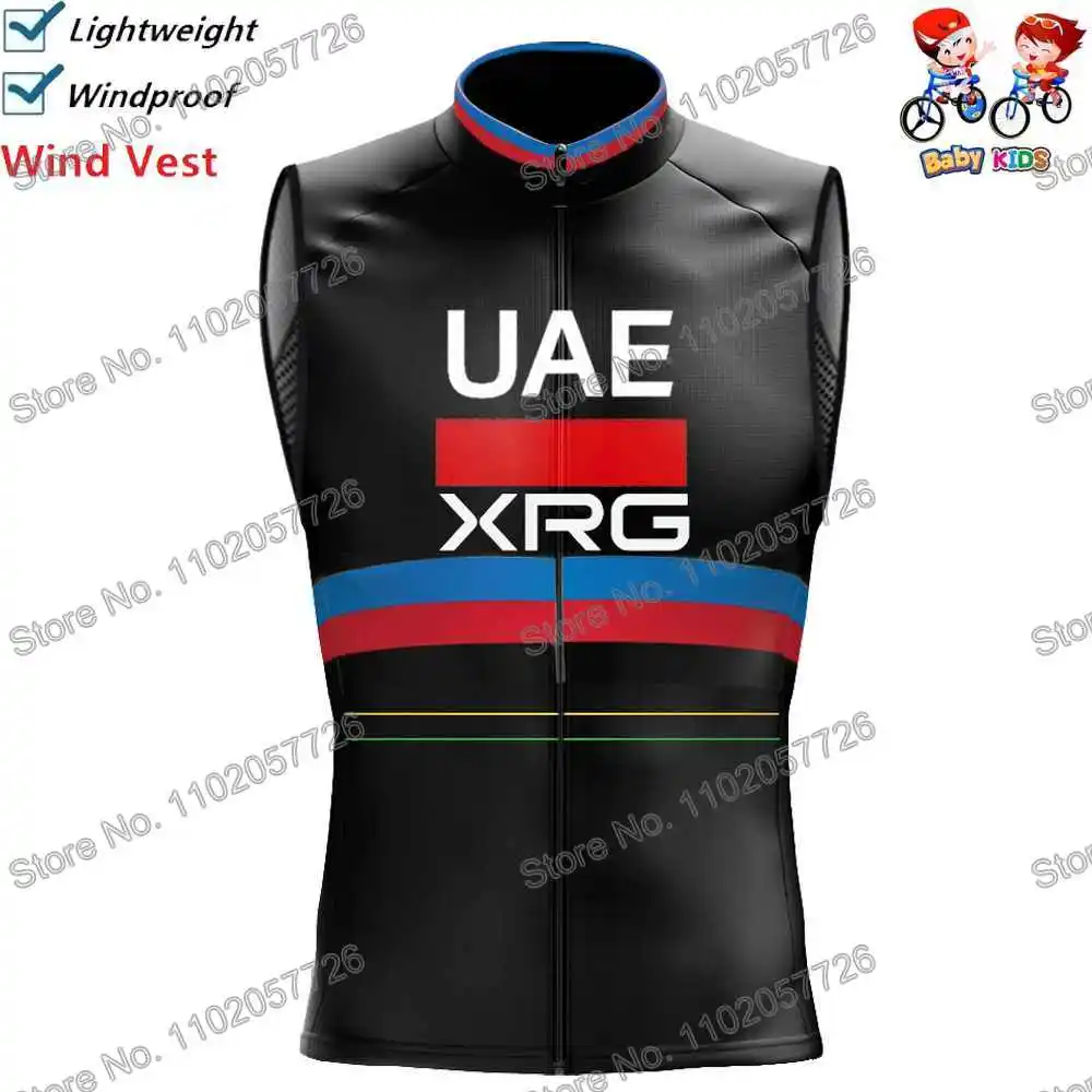 الأطفال UAE Team 2025 بطل العالم  سترة ركوب الدراجات سترة واقية من الرياح صيف سترة واقية من الرياح الأولاد قميص ركوب الدراجات على الطرق بدون أكمام دراجات جبلية بنات سترة ركوب الدراجات ملابس رياضية