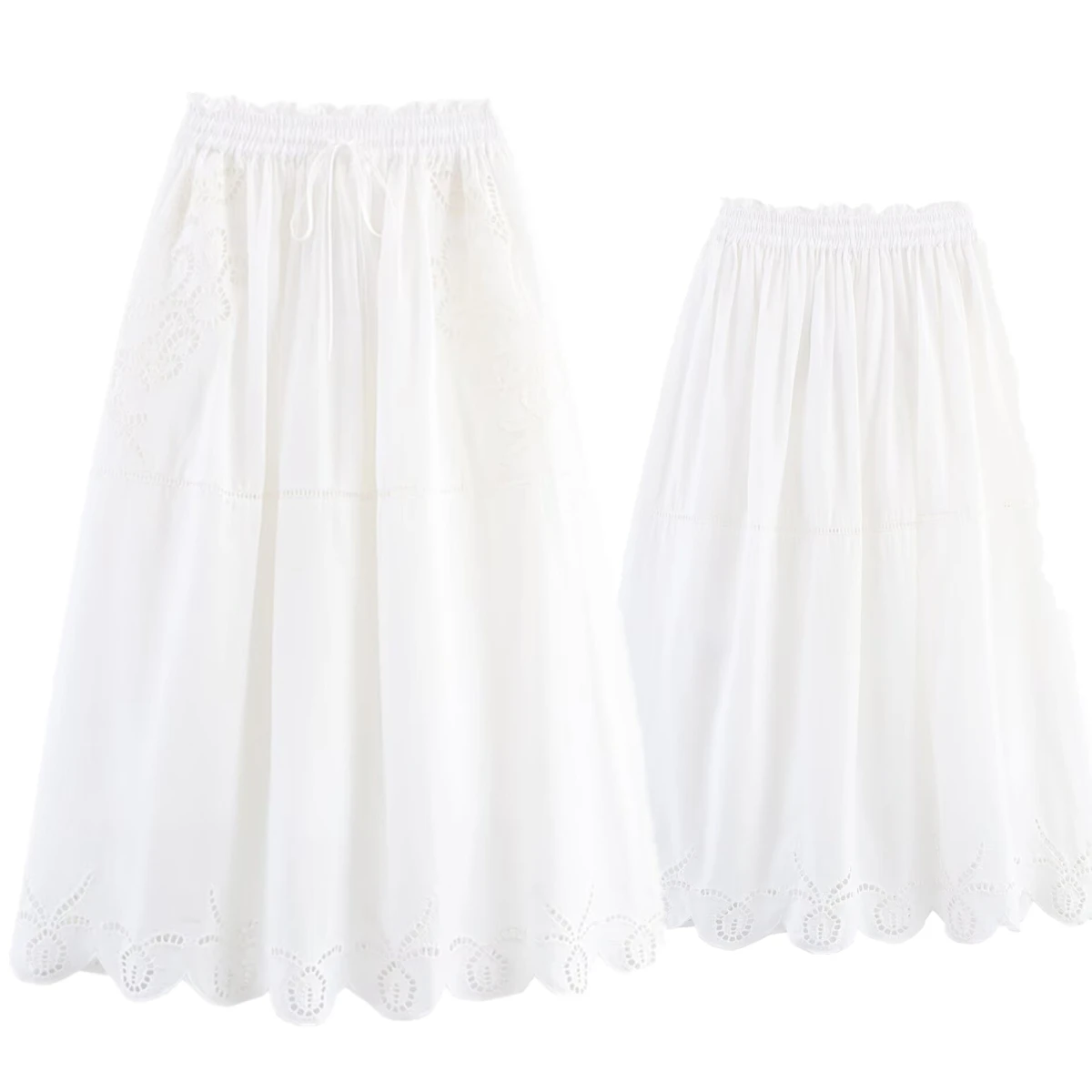 

Withered French Country Style Elegant Cotton White Skirt Minimalist Embroidery Hollow Casual Midi Skirt For Women Falda