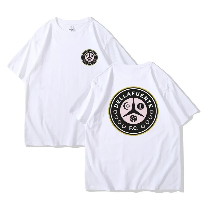 Dellafuente Sommer Herren und Damen Reine Baumwolle Kurzarm DLFC Football Club Emblem Mode T-Shirt Harajuku Unisex Koreanisch