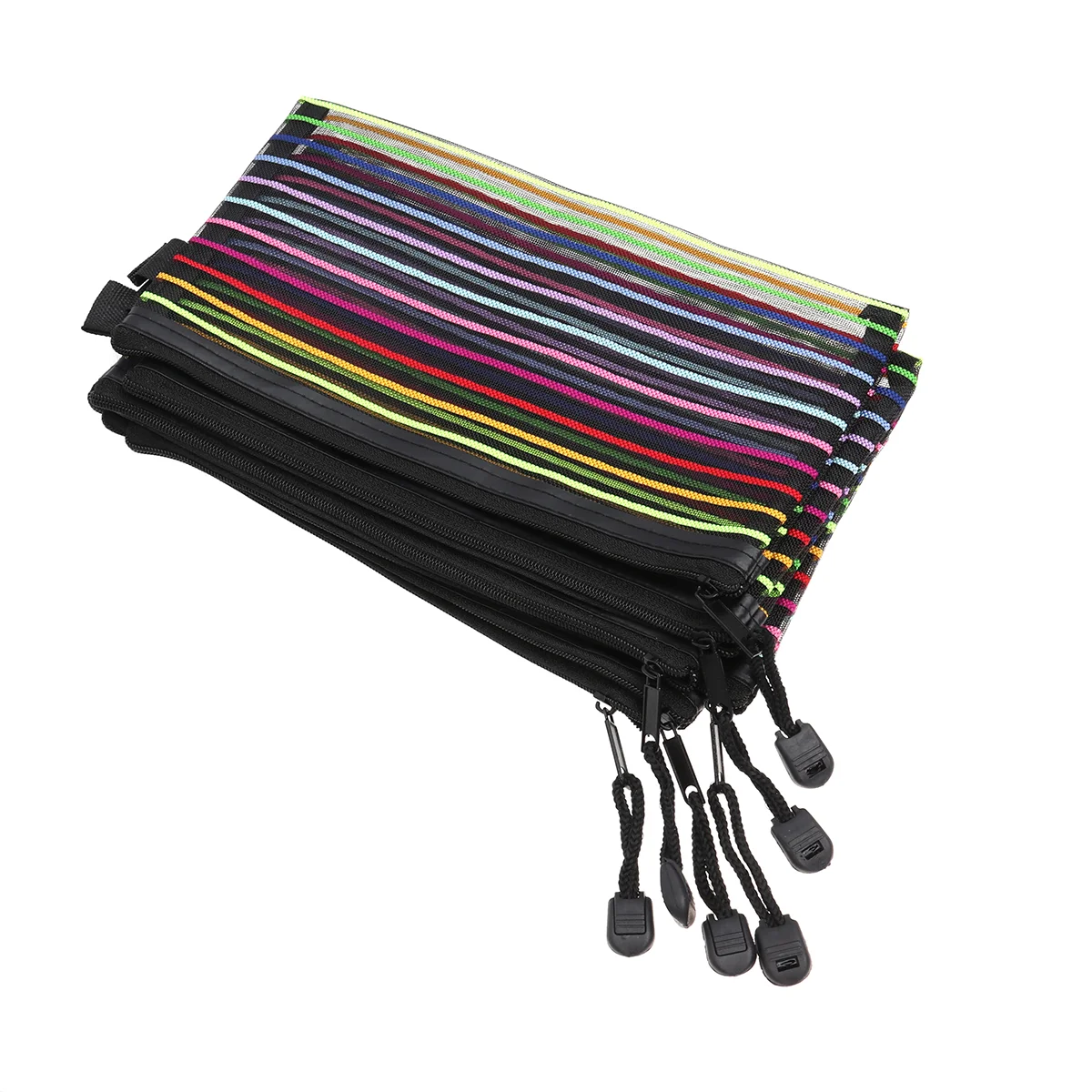 12 PCS Clutch Bag Rainbow Stripes Pouch Mesh Storage with Zipper Colorful Student Pencil Case