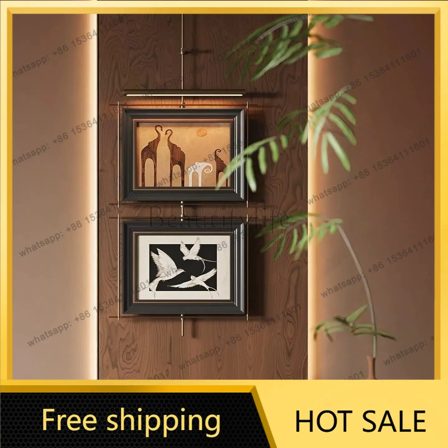 XX. Vintage-style living room, dining room, metal hanging rod illuminated mural, living room hallway decorative painting