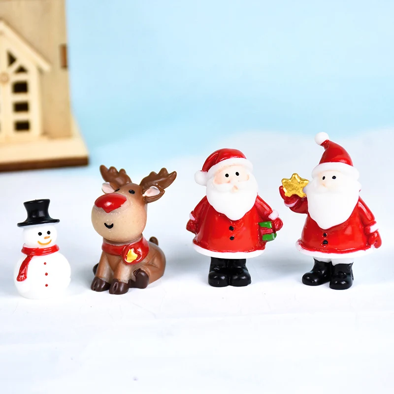 

Christmas Resin Figurines Mini Desktop Ornaments Snowman Santa Claus Deer Micro Landscape New Year Home Decoration Accessories