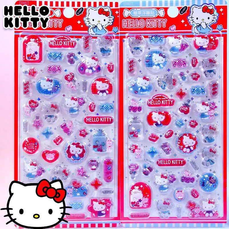Kawaii Hello Kitty 3D Crystal Stickers Cute Cartoon Jelly Sanrio Sticker DIY Phone Case Relief Decorative Stickers Kids Toy Gift