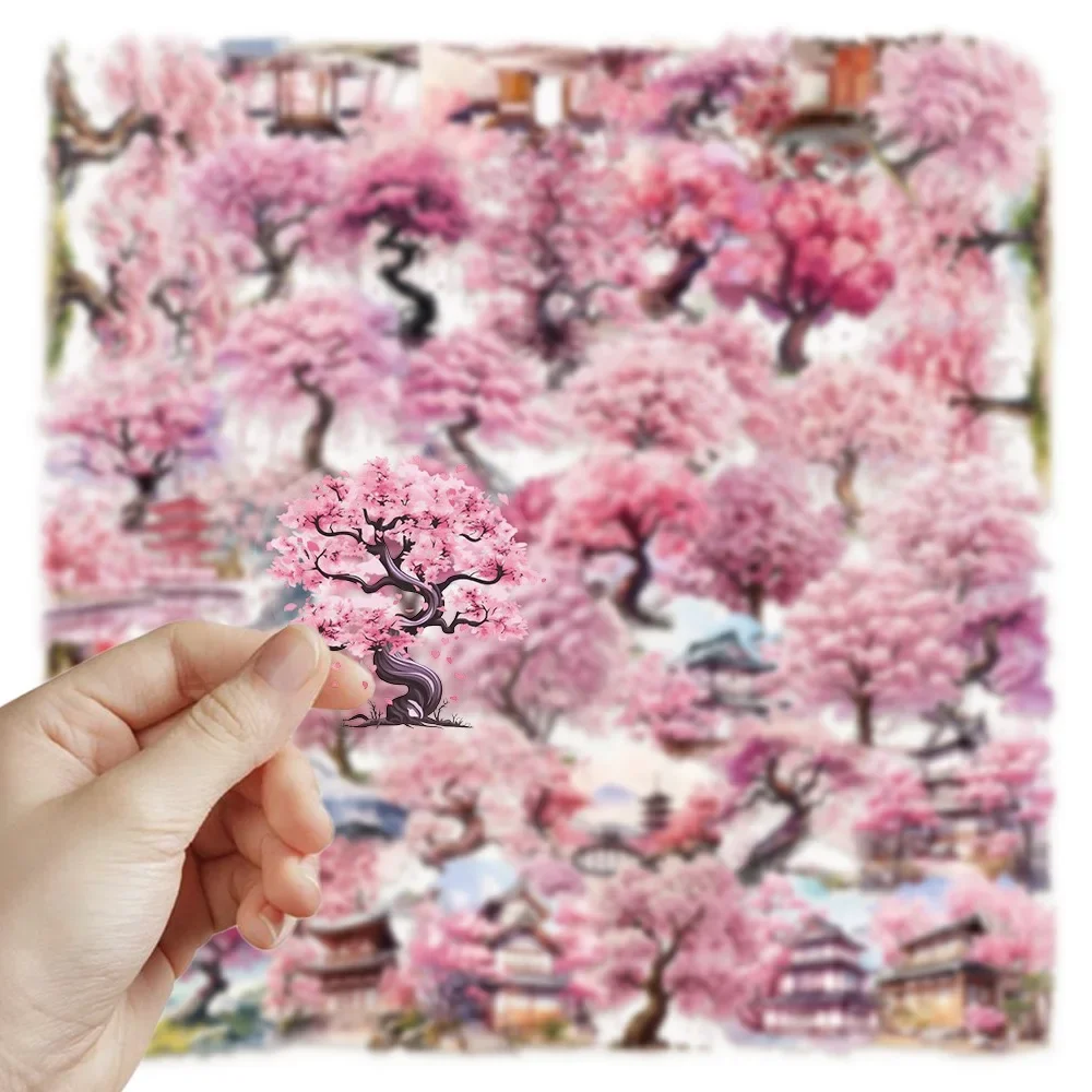 10/50 pezzi rosa Giappone fiori di ciliegio adesivi PET decalcomanie per telefono portatile notebook adesivi estetici trasparenti fai da te regali per bambini