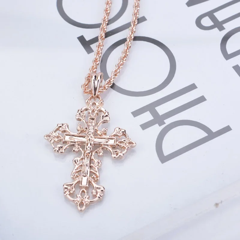 Shamty Cross Necklace Vintage Rose gold Color Fashion Jewelry Necklace Pendants Jesus Cross Orthodox Chain Jesus Christianity