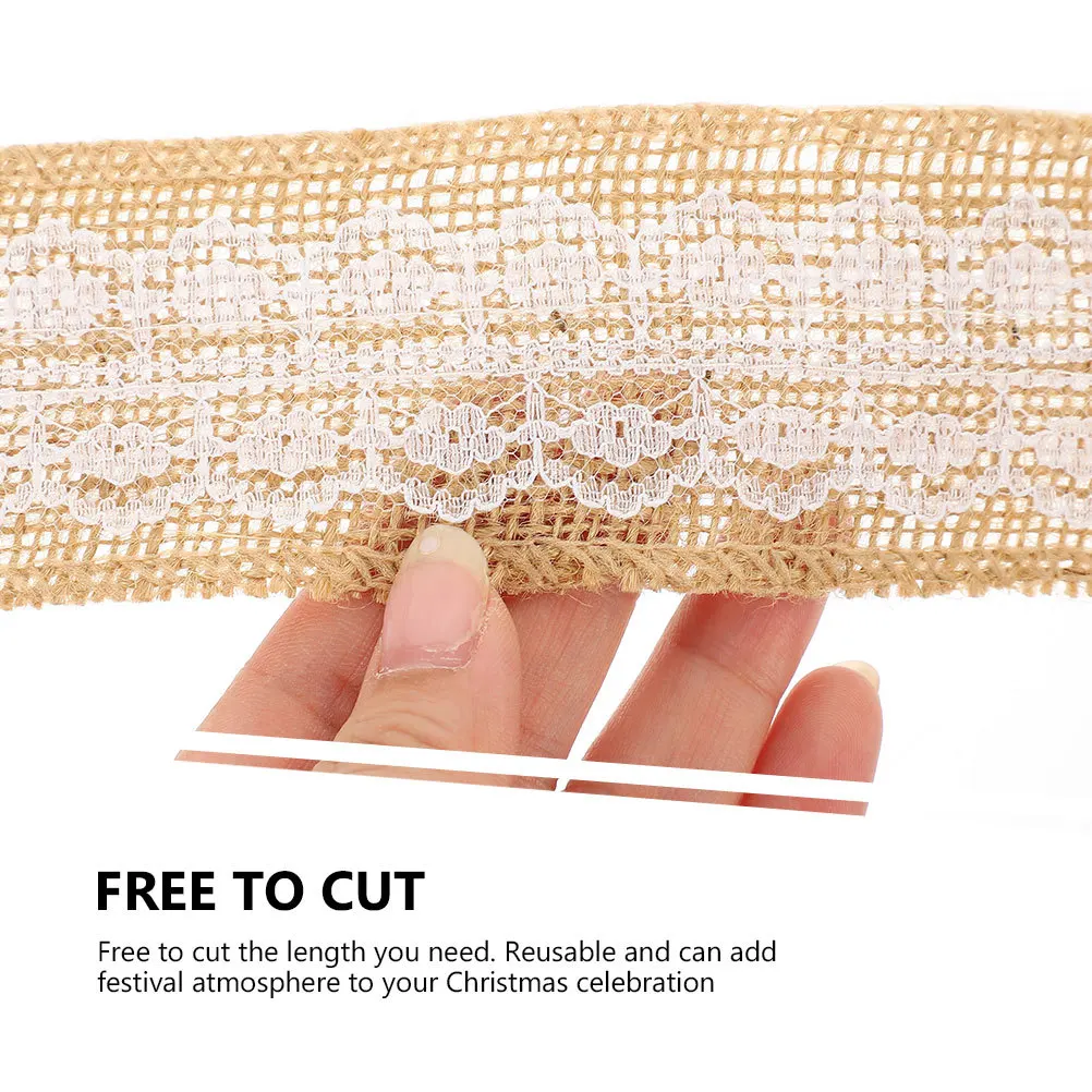 4 Rolls DIY Napkin Rings Natural Burlap Bands with Lace Trim Reusable Wedding Party Decorations Cuttable Present Packing Ribbon