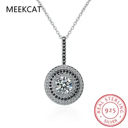 Genuine 100% 925 Sterling Silver Women's Necklace Fine Jewelry Round Bijoux Black Spinel Pendants Necklace P074