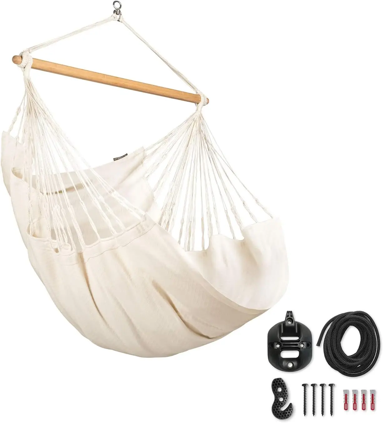 LASIESTA Large Habana Cotton Hammock Chair & Casa Mount w/Suspension Kit - Indoor/Outdoor Swing