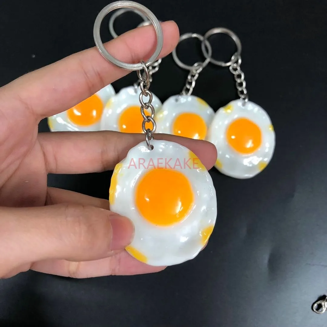 1pcs Simulated Food Bag Egg Keychain Pendant Fried Egg Keychain Creative Cute