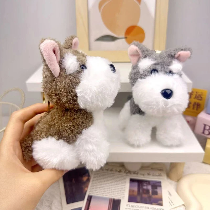 Cute Puppy Plush Keychain For Bag Pendant Accessories Kawaii Schnauzer Dog Keyrings Cartoon Stuffed Animal Doll