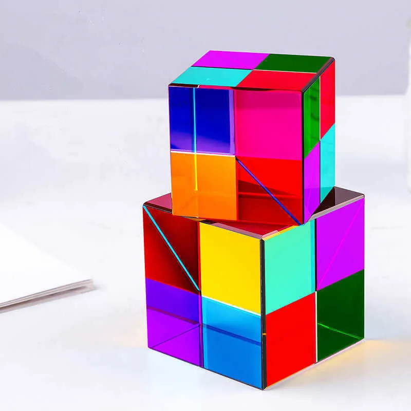 ثلاثة ألوان كريستال مكعب 40 مللي متر مسدس المياه ثلاثية الأبعاد اللون التصوير بريزم سطح المكتب زخرفة لعبة ألغاز للأطفال #1