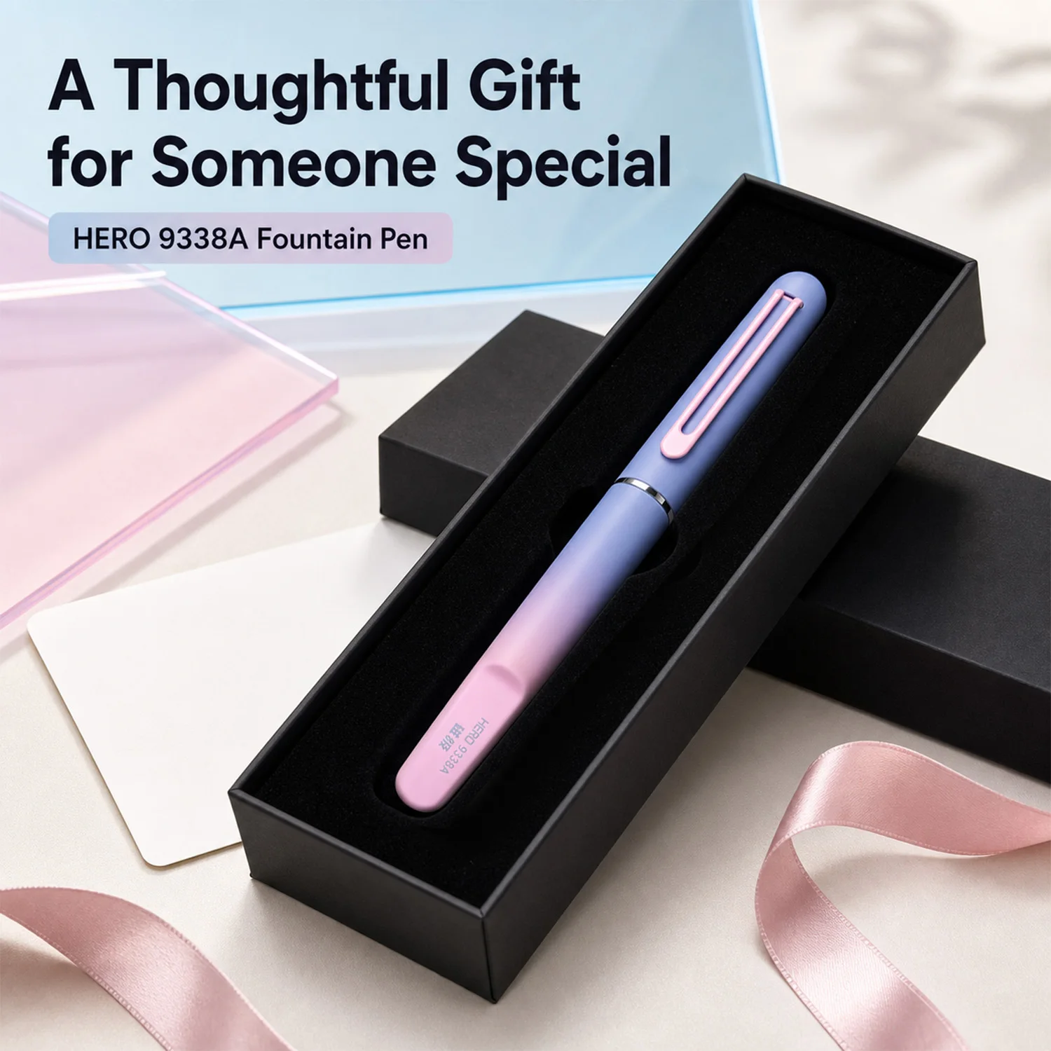 Hero 0.38mm Extra Fine Fountain Pen Airplane Nib Gradient Magnetic Cap Calligraphy Pen for Students Beginners Gift Box