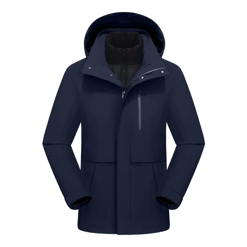 Nueva chaqueta de negocios para acampar al aire libre, forro de plumas de ganso, cálida, tres en uno, impermeable, a prueba de viento, goma prensada, montañismo para hombres