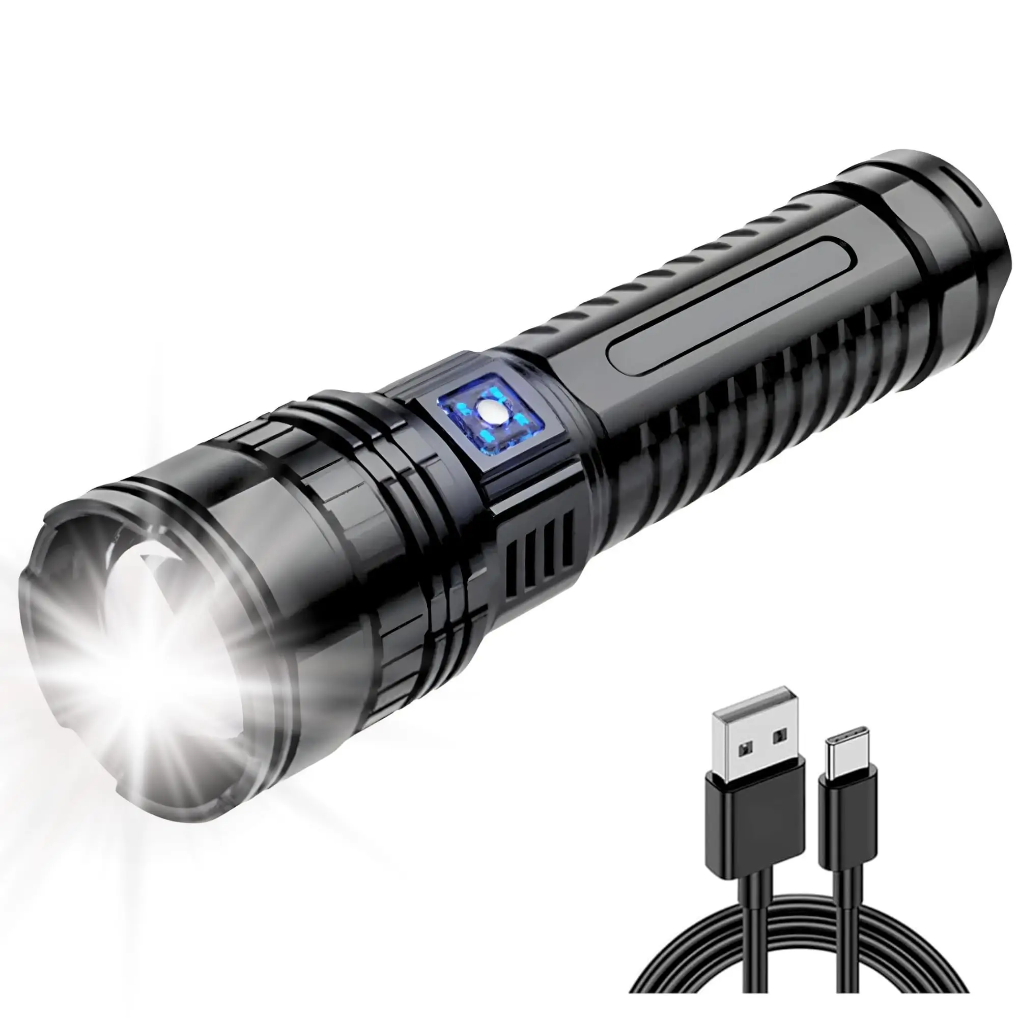 

Flashlight, million lumens, five-speed dimming, rechargeable 6000 mAh battery, zoom long-range shooting 3 kilometers, power