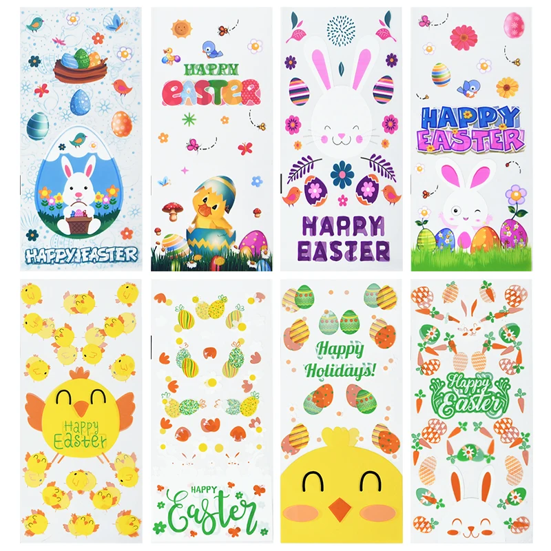 

50pcs Easter Candy Bag Cute Rabbit Carrot Chicks Transparent Gift Bags Biscuit Gift Snack Baking Packaging Supplies Easter Decor