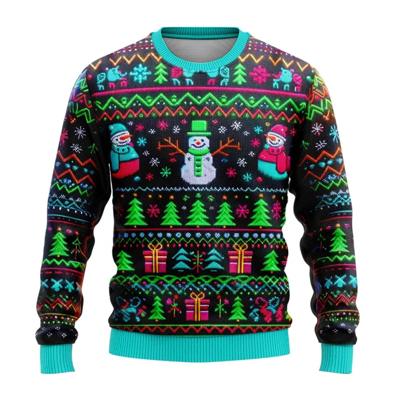 Neon Sneeuwpop Grafische Sweatshirts 2025 Vrolijk Kerstfeest 3D Gedrukt Lelijke Trui Voor Vrouwen Kleding Sneeuwvlok Geschenken Jongen Trainingspak