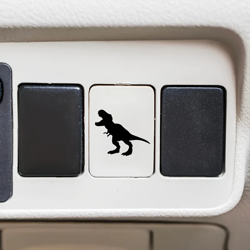 6Pcs Mini T-Rex Dinosaur Vinyl Stickers Funny Car Dashboard Blank Control Button Decals