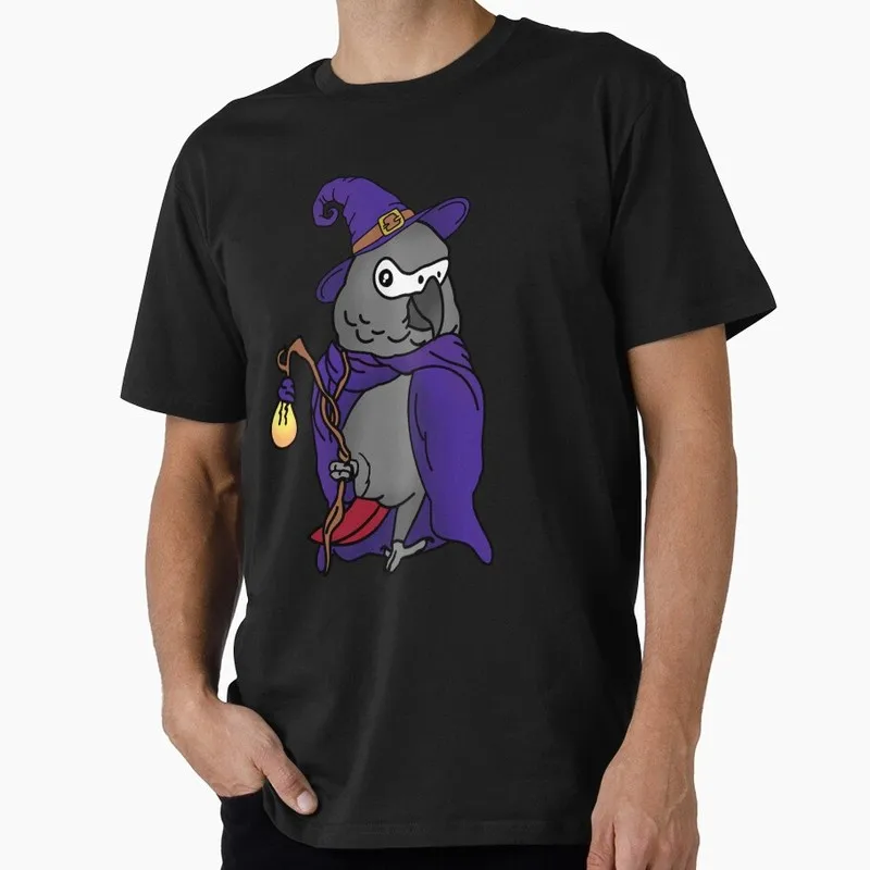 Halloween African Grey Parrot Witch Funny Parrot Gift T-shirt for Birds Lover Short Sleeve Graphic Clothes All Size Tops S-6XL
